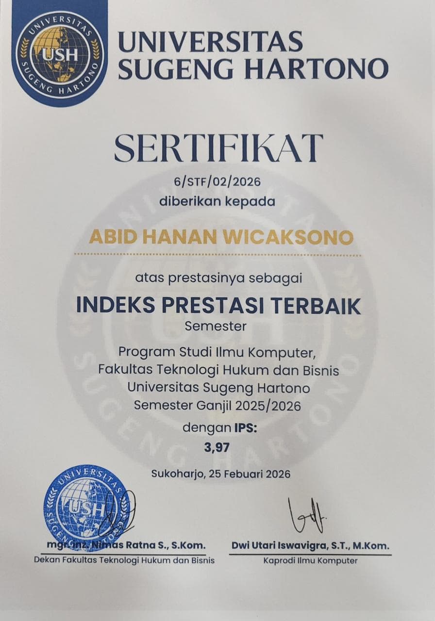 Certificate Best GPA Achievement 3.97/4.00