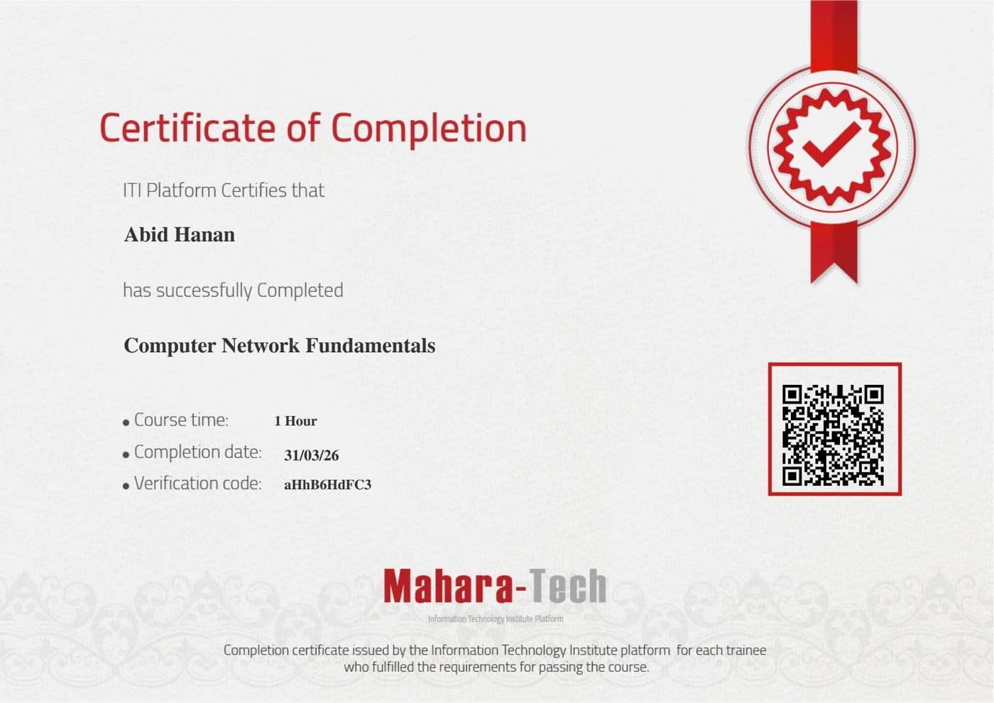 Certificate Computer Network Fundamentals