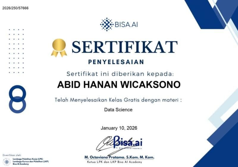Certificate Data Science Course