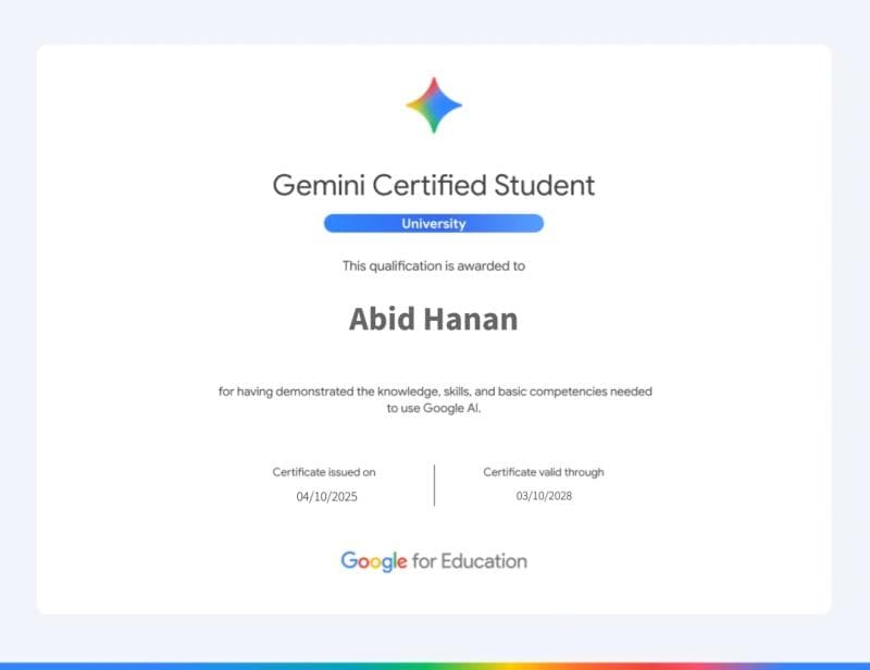 Certificate Gemini Certified Student