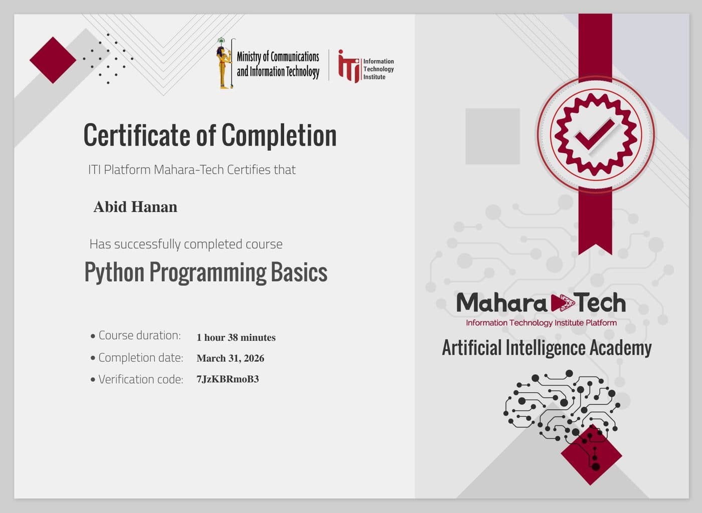 Certificate Python Programming Basics