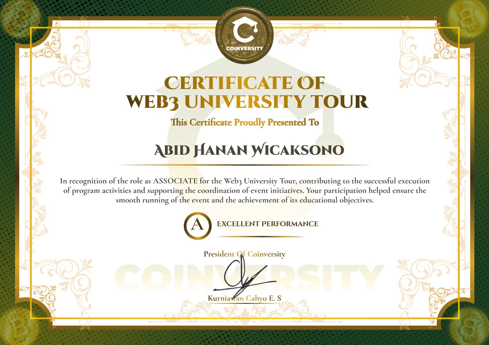 Certificate Certificate of Web3 University Tour
